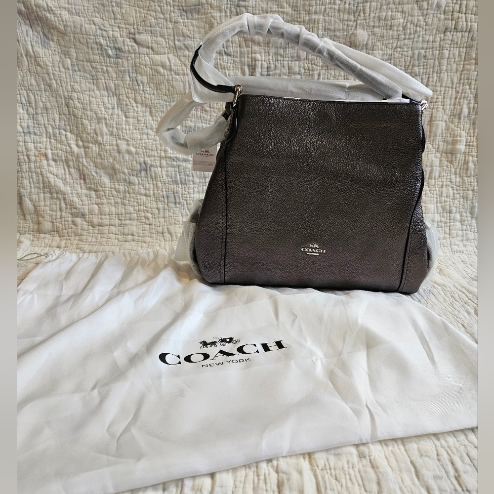 NWT Coach Edie Metallic Graphite Leather - NEW
